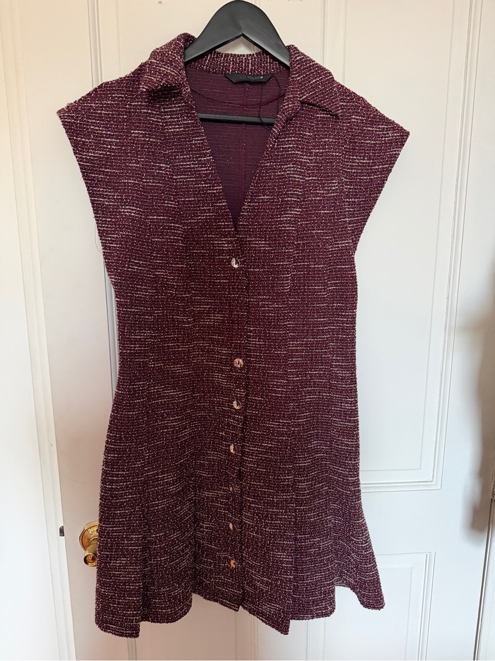 Zara Sleeveless Button-Front Knit Midi Dress in Burgundy Heather